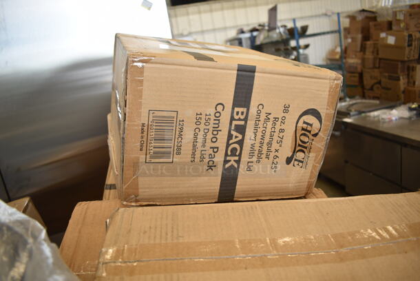 PALLET LOT of 34 BRAND NEW Boxes Including 105GC36321 Choice 1 Part Green and White Guest Check with Bottom Guest Receipt - 50/Case, 176WDBASE Acopa Wood Stand for Glass Beverage Dispensers, 2 Box 394365L Noble Large Gloves, 3 Box 128HD16COMBO ChoiceHD 16 oz. Microwavable Translucent Plastic Deli Container and Lid Combo Pack - 240/Case, 500TW7 Choice 7 oz. Translucent Thin Wall Plastic Cold Cup - 2500/Case, 760PCC03W Choice 3 oz. White Poly Paper Cold Cup - 5000/Case, 2 Box 500MFT Lavex White M-Fold (Multifold) Towel - 4000/Case, 177KNIFESHRP Galaxy KNIFESHRP 2-Stage Standard-Duty Electric Knife Sharpener, 127CH24 Choice 24 oz. Clear RPET Hinged Deli Container - 200/Case, 500CC10 Choice 10 oz. Clear PET Plastic Cold Cup - 1000/Case, 322UF4911 Noble Products 3" Use First Removable Round Label with Dispenser Carton - 500/Roll, 129MCS38B Choice 38 oz. Black Rectangular Microwavable Heavy Weight Container with Lid 8 3/4" x 6 1/4" x 2" - 150/Case, 347RPBD9WHSV Visions 9" White Plastic Plate with Silver Bands - 120/Case, 394345XL Noble NexGen Powder-Free Disposable Black Hybrid 3 Mil Thick Gloves - 1000/Case. 34 Times Your Bid!  - Image 10 of 12