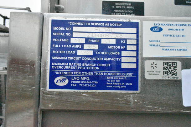 LVO FL14E Stainless Steel Commercial Floor Style Pot and Pan Washer. 460 Volts, 3 Phase. - Image 12 of 12