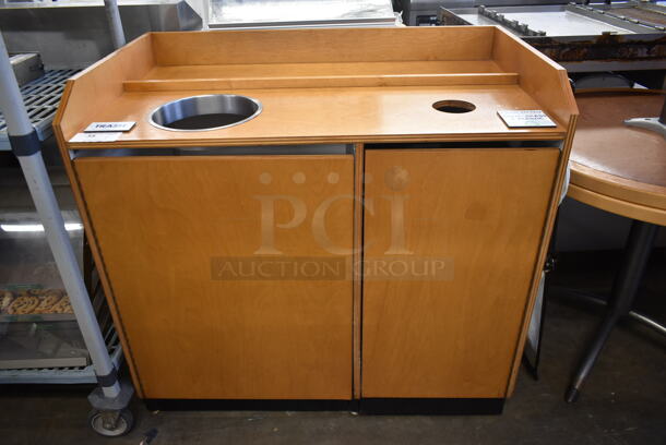 Wood Pattern Trash Can Shell w/ Trash Deposit Hole, Trash Can and 2 Doors. - Image 1 of 5