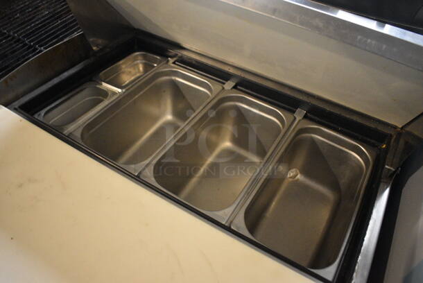 True Model TSSU-27-8 Stainless Steel Commercial Sandwich Salad Prep Table Bain Marie Mega Top w/ Various Drop In Bins and Cutting Board on Commercial Casters. 115 Volts, 1 Phase. 27.5x30x42.5. Tested and Working! - Image 4 of 6