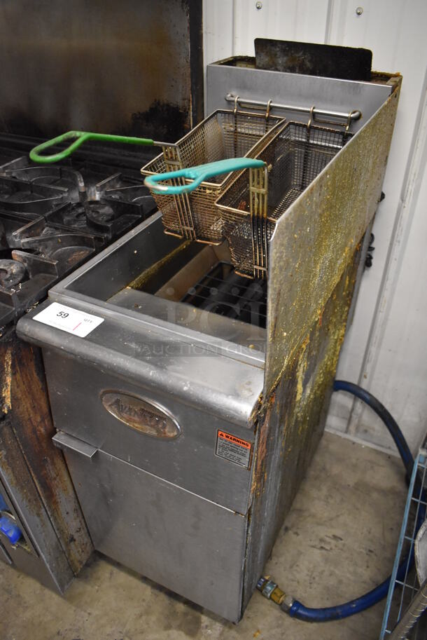 2014 Avantco FF300 Stainless Steel Commercial Natural Gas Powered Deep Fat Fryer w/ 2 Metal Fry Baskets and Right Side Splash Guard. 90,000 BTU. 16x30x44 - Image 3 of 7