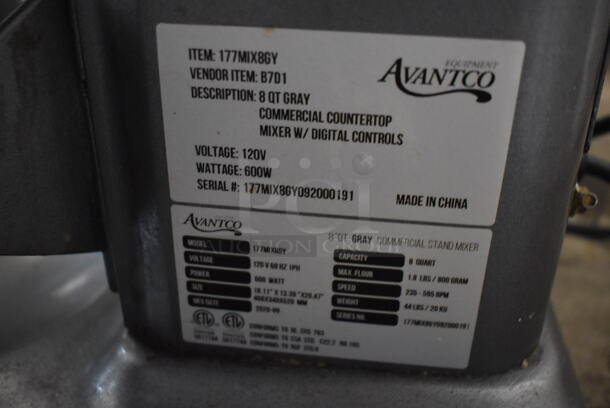 Avantco 177MIX8GY Metal Countertop 8 Quart Planetary Dough Mixer. 120 Volts, 1 Phase. 12x15x19. Tested and Does Not Power On - Image 5 of 5