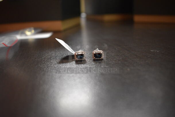 BRAND NEW! 14K White Gold Sapphire/Diamond Stud Earring Pair - Image 1 of 3
