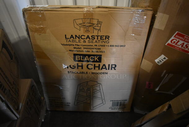 BRAND NEW SCRATCH AND DENT! Lancaster Table & Seating 164HIGHCKDBK Unassembled Standard Height Wooden High Chair with Black Finish - Image 2 of 6