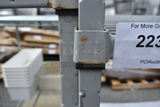 Gray Metal 3 Tier Shelving Unit. BUYER MUST DISMANTLE. PCI CANNOT DISMANTLE FOR SHIPPING. PLEASE CONSIDER FREIGHT CHARGES. - Image 3 of 3