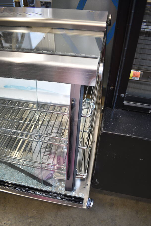 BRAND NEW SCRATCH AND DENT! ServIt 423HDM48SA Stainless Steel Commercial 48" Self / Full Service 3 Shelf Countertop Heated Display Case with Sliding Doors. See Pictures For Broken Glass. 120 Volts, 1 Phase. Tested and Working! - Image 4 of 7