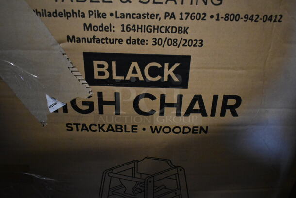 BRAND NEW SCRATCH AND DENT! Lancaster Table & Seating 164HIGHCKDBK Unassembled Standard Height Wooden High Chair with Black Finish - Image 4 of 6