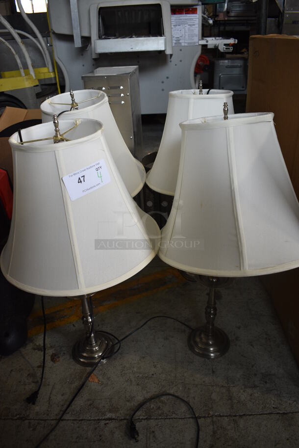 4 Metal Countertop Lamps w/ Lampshades. 16x16x28. 4 Times Your Bid!