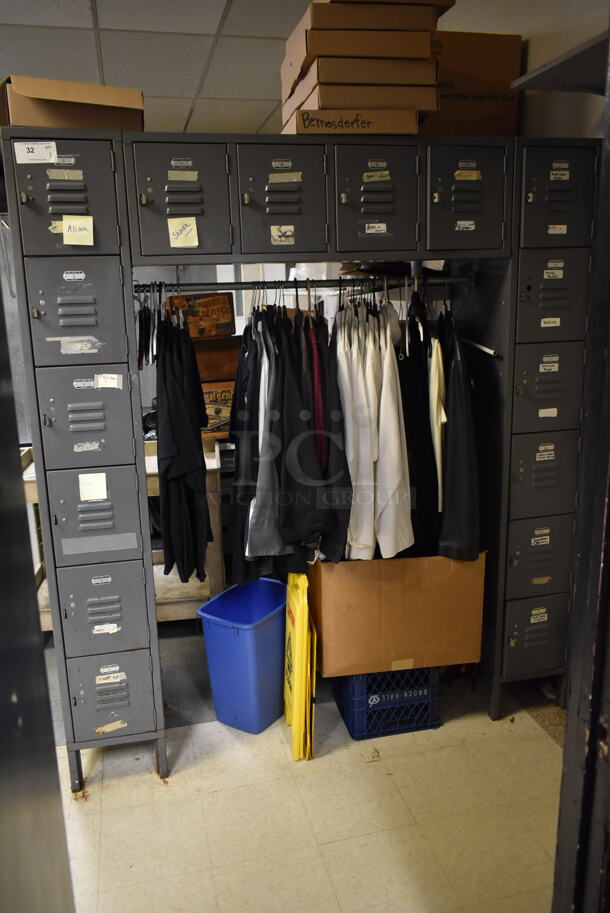Gray Metal U Shaped 15 Cubby Locker w/ Shirts Shown In Picture. (dish room)  - Image 2 of 6