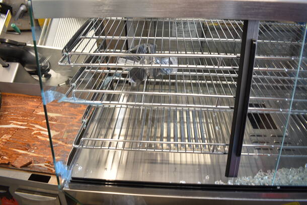 BRAND NEW SCRATCH AND DENT! ServIt 423HDM48SA Stainless Steel Commercial 48" Self / Full Service 3 Shelf Countertop Heated Display Case with Sliding Doors. See Pictures For Broken Glass. 120 Volts, 1 Phase. Tested and Working! - Image 6 of 7