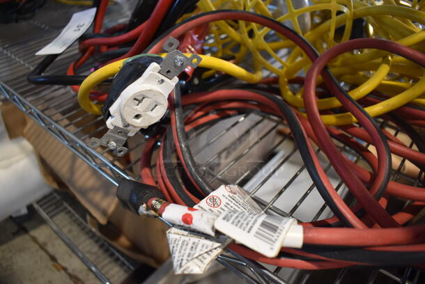 ALL ONE MONEY! Lot of Charger Cables, Extension Cord w/ Outlet, Power Strip and 2 Cords w/ Lights - Image 2 of 4