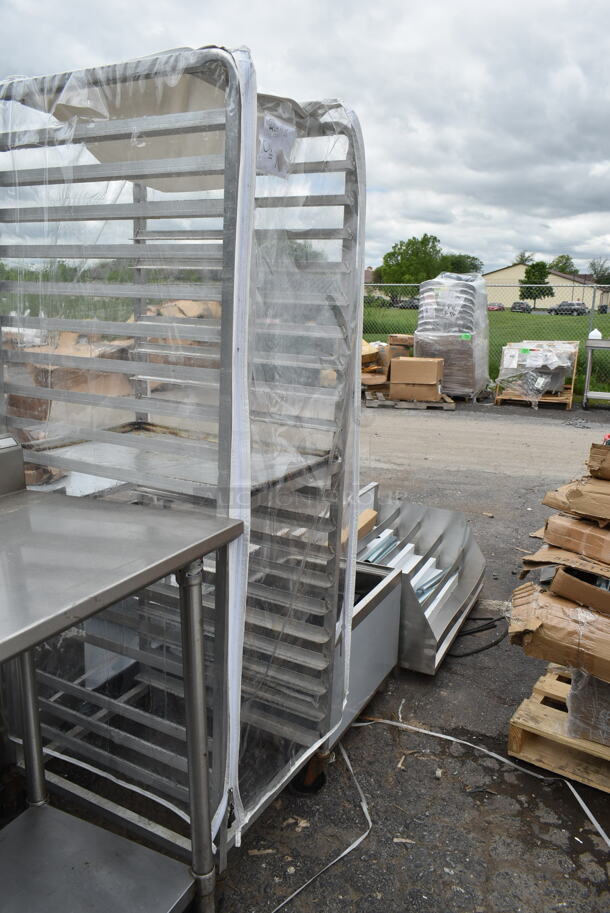 Metal Commercial Pan Transport Rack on Commercial Casters w/ Clear Cover.  - Image 1 of 4