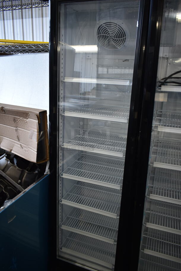 BRAND NEW SCRATCH AND DENT! Galaxy 177GDN5RBB Metal Commercial Single Door Reach In Cooler Merchandiser w/ Poly Coated Racks. 110-120 Volts, 1 Phase. Cannot Test Due To Cut Power Cord - Image 4 of 6