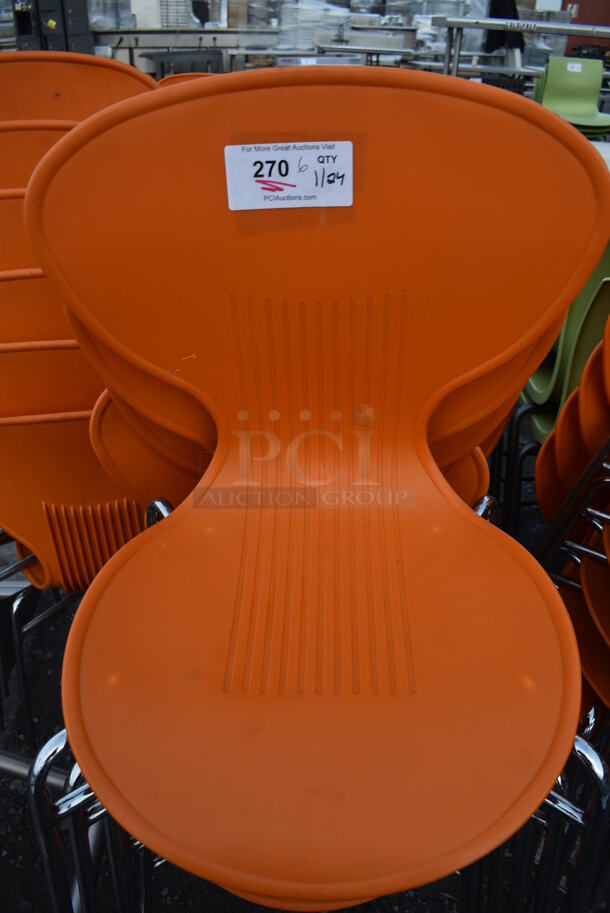 6 Dining Chairs w/ Orange Seat on Metal Legs. 20x20x32. 6 Times Your Bid! - Image 3 of 3
