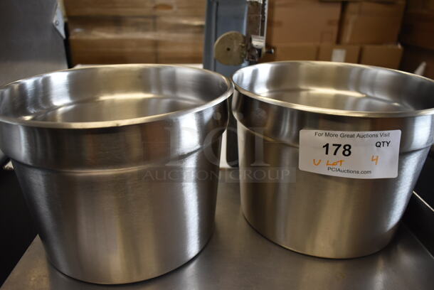 BRAND NEW! Lot of 4 Items; 2 Stainless Steel Cylindrical Drop In Bins, Metal Pan and Ceramic Pitcher. - Image 6 of 7