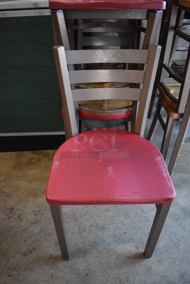 4 Brown Metal Dining Height Chairs w/ Red Seat. Stock Picture - Cosmetic Condition May Vary. 17x16x32. 4 Times Your Bid!