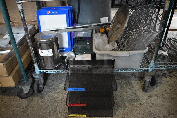 ALL ONE MONEY! Lot of Various Items Including Metal Trash Can, Racks and Gray Bus Bin! - Image 1 of 5