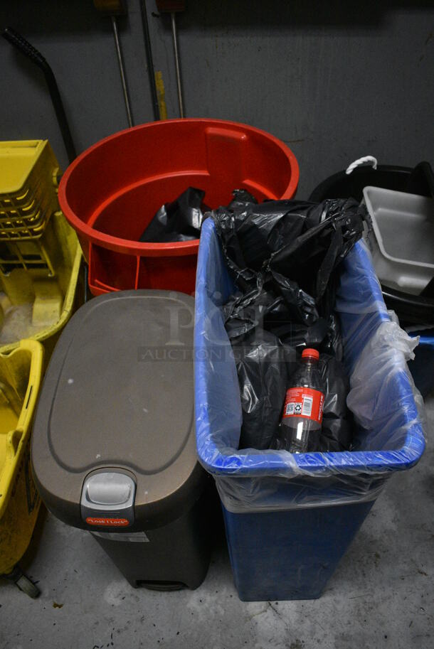 ALL ONE MONEY! Lot of 4 Various Trash Cans, 2 Mop Buckets and 5 Various Bins. Includes 20x11x30. (kitchen) - Image 5 of 7