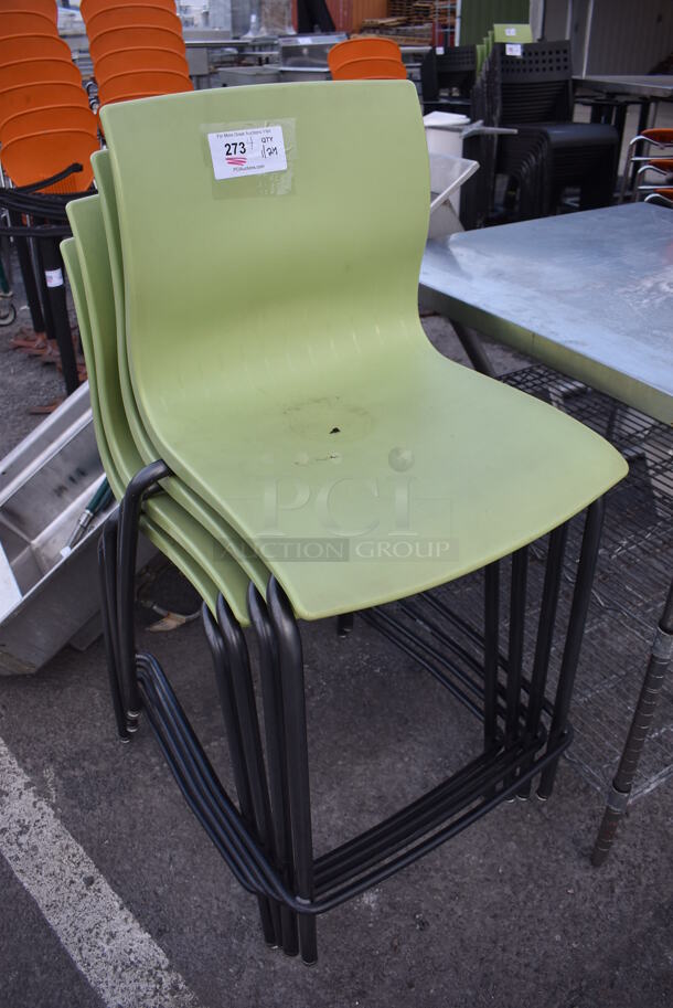 4 Bar Height Chairs w/ Green Seat and Metal Frame. 20x21x39. 4 Times Your Bid! - Image 2 of 3