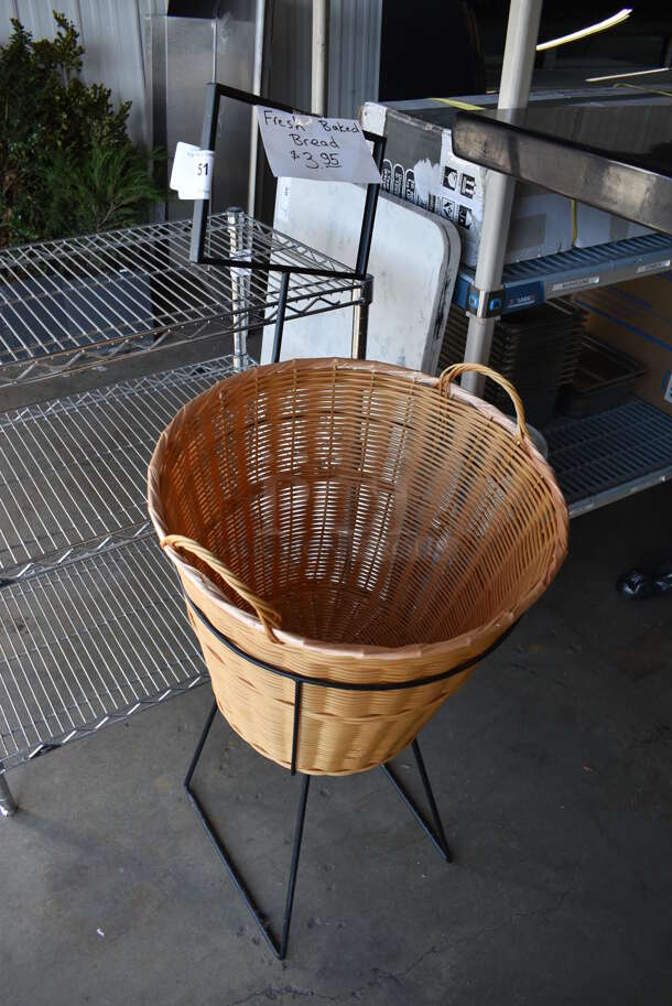 Black Metal Floor Style Stand w/ Basket. 18x22x45 - Image 2 of 4