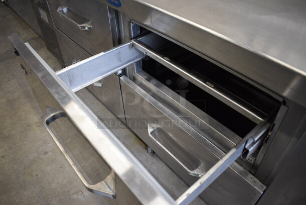Randell Stainless Steel Commercial Pizza Prep Table w/ 4 Drawers and 1 Door on Commercial Casters. 89x34x44. Tested and Working! - Image 5 of 7