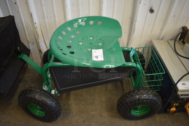 BRAND NEW! Green Metal Gardening Seat on Casters. 20x34x20