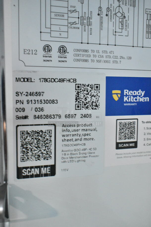 BRAND NEW SCRATCH AND DENT! 2024 Avantco 178GDC49FHCB Metal Commercial 2 Door Reach In Cooler w/ Poly Coated Racks on Commercial Casters. 115 Volts, 1 Phase. Tested and Powers On But Does Not Get Cold - Image 6 of 7
