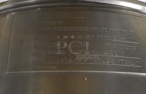 Crown Model EC-10TW Stainless Steel Commercial Electric Powered 10 Gallon Steam Tilting Kettle. 208 Volts, 3 Phase. 29x23x54 - Image 6 of 8