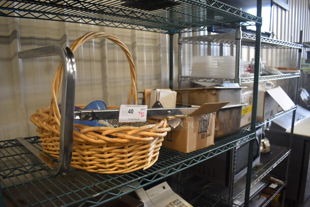 ALL ONE MONEY! Tier Lot Including Basket of Utensils, Stainless Steel Full Size Steam Table Pans and Box of Various Items Including New Breakers and More! - Image 2 of 4