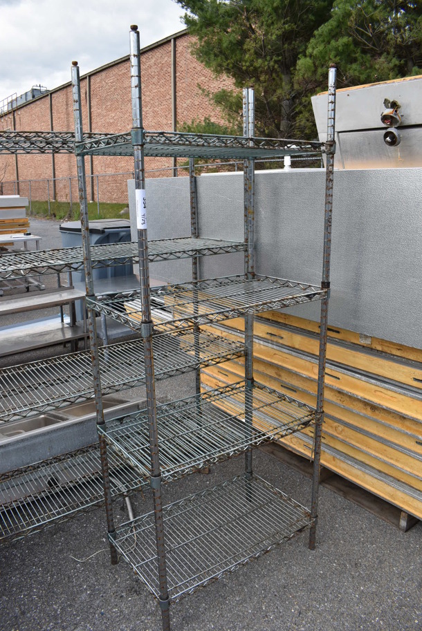 Chrome Finish 4 Tier Wire Shelving Unit. BUYER MUST DISMANTLE. PCI CANNOT DISMANTLE FOR SHIPPING. PLEASE CONSIDER FREIGHT CHARGES.  - Image 1 of 3