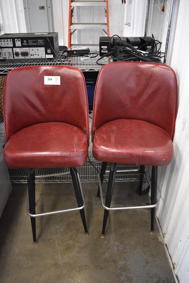 2 Maroon Bar Height Swivel Chairs. 20x20x45. 2 Times Your Bid!