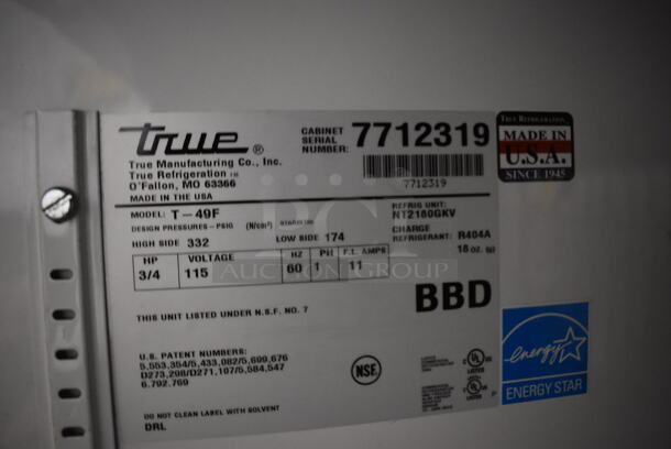 2013 True T-49F ENERGY STAR Stainless Steel Commercial 2 Door Reach In Freezer w/ Poly Coated Racks on Commercial Casters. 115 Volts, 1 Phase. 54x30x83. Tested and Working! - Image 4 of 6