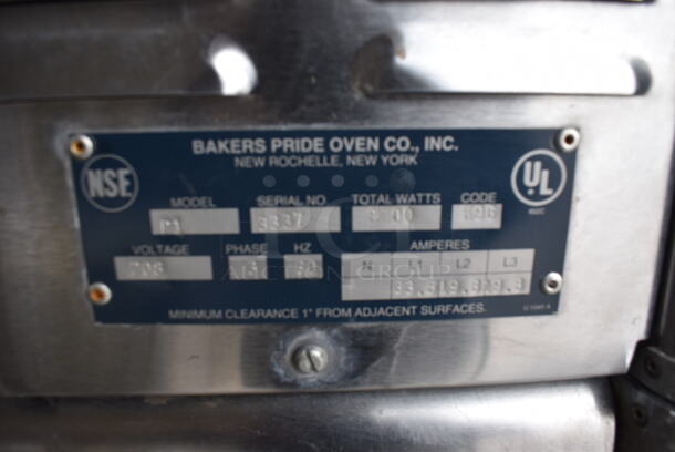 Bakers Pride Stainless Steel Commercial P1 Electric Powered Double Stack Pizza Oven With Baking Stones on Metal Legs. 208V/3 Phase. 2 Times Your Bid!  - Image 6 of 8