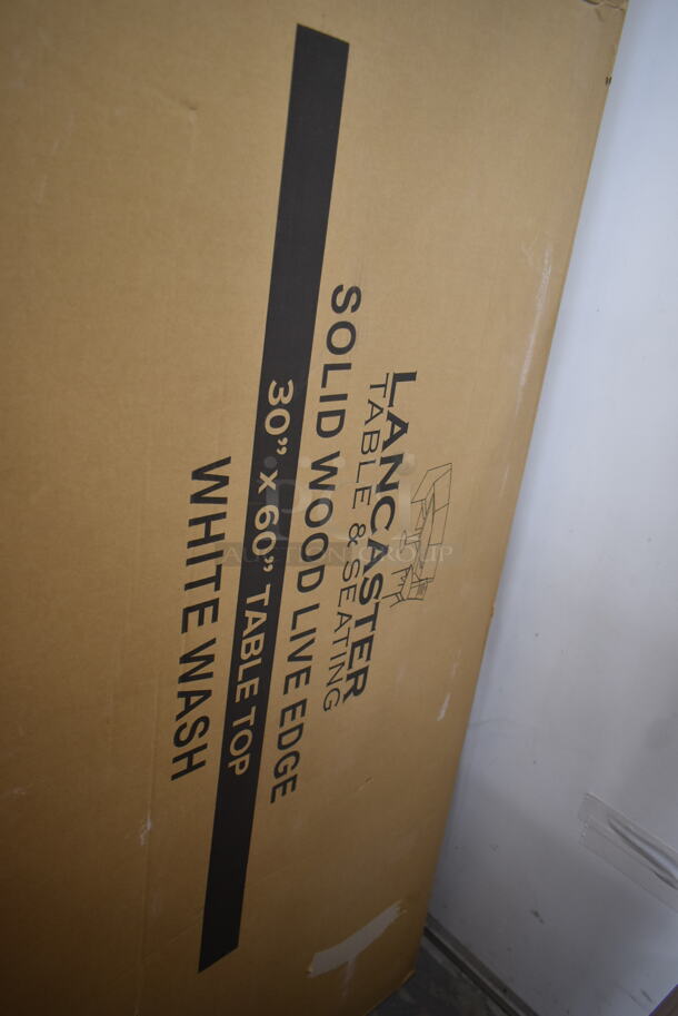 BRAND NEW IN BOX! Lancaster Table & Seating 30"x60" Solid Wood Live Edge White Wash Tabletop. - Image 4 of 4