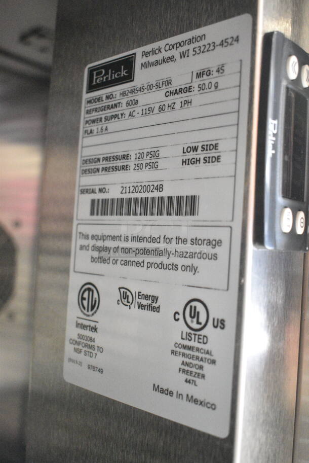 BRAND NEW! 2021 Perlick HB24RS4S-00-SRF0R Stainless Steel Commercial Single Door Undercounter Cooler. 115 Volts, 1 Phase. Tested and Working! - Image 5 of 5