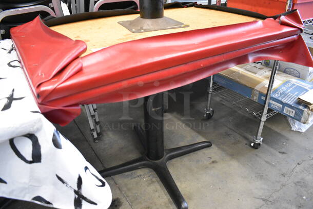 2 Tables on Black Metal Table Base w/ Table Cloths. 42x30x30. 2 Times Your Bid! - Image 2 of 3