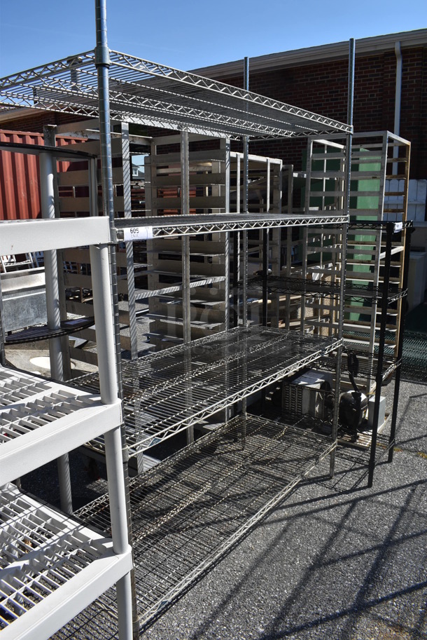 Chrome Finish 4 Tier Shelving Unit. BUYER MUST DISMANTLE. PCI CANNOT DISMANTLE FOR SHIPPING. PLEASE CONSIDER FREIGHT CHARGES. 60x24x87