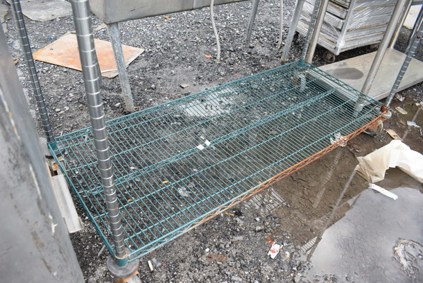 Green and Chrome Finish 3 Tier Wire Shelving Unit on Commercial Casters. BUYER MUST DISMANTLE. PCI CANNOT DISMANTLE FOR SHIPPING. PLEASE CONSIDER FREIGHT CHARGES. 60x24x68 - Image 3 of 3