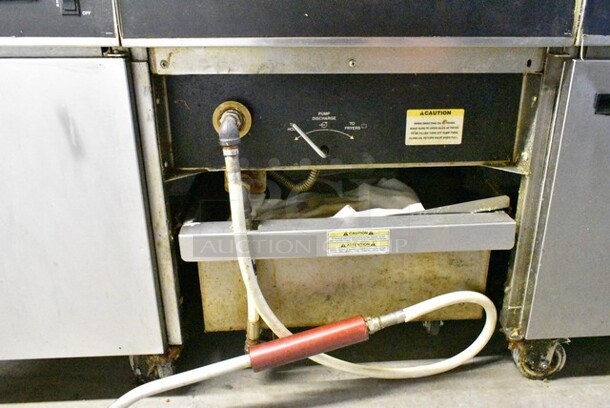 Giles EOF-24 Stainless Steel Commercial Electric Powered 3 Bay Fryer w/ Dumping Station on Commercial Casters. 480 Volts, 3 Phase. - Image 10 of 12