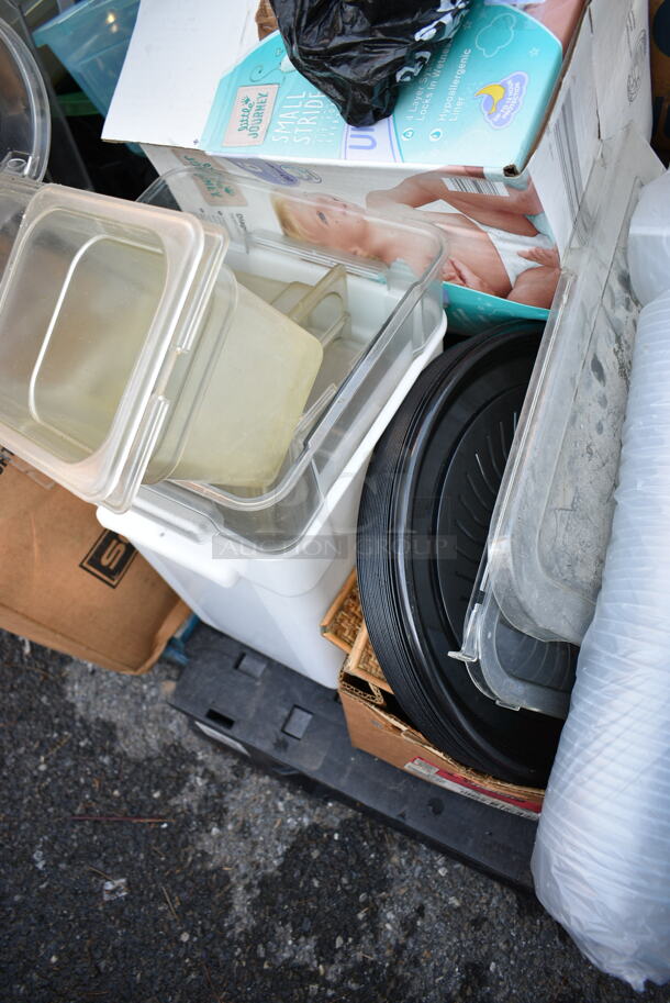 PALLET LOT of Various Items Including Lettuce Spinner, Deli Container, Poly Drop In Bins, Lids, 127RD8BULK Choice 8 oz. Customizable Microwavable Translucent Round Deli Container - 500/Case. - Image 11 of 11