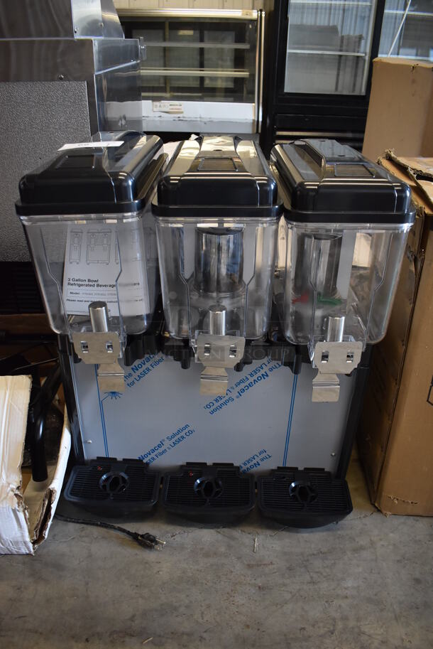 BRAND NEW SCRATCH AND DENT! Avantco COLDREAM 3M Stainless Steel Commercial Countertop 3 Hopper Refrigerated Beverage Machine. 120 Volts, 1 Phase. 23x16x27. Tested and Working! - Image 1 of 6