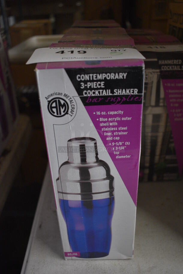 5 BRAND NEW IN BOX! Contemporary Three Piece Cocktail Shakers. 5 Times Your Bid!