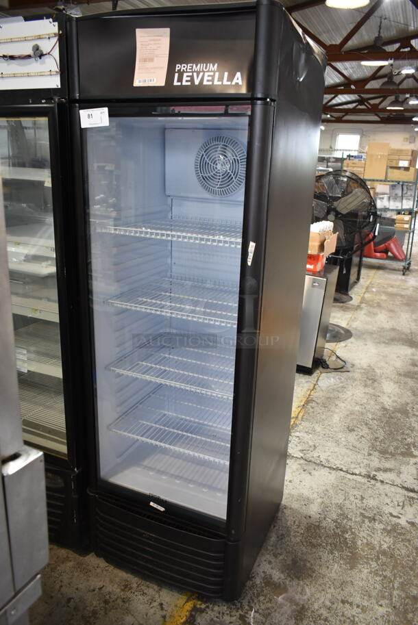 Levella PRF1557DX Metal Commercial Single Door Reach In Cooler Merchandiser w/ Poly Coated Racks. 115 Volts, 1 Phase. - Item #1112717