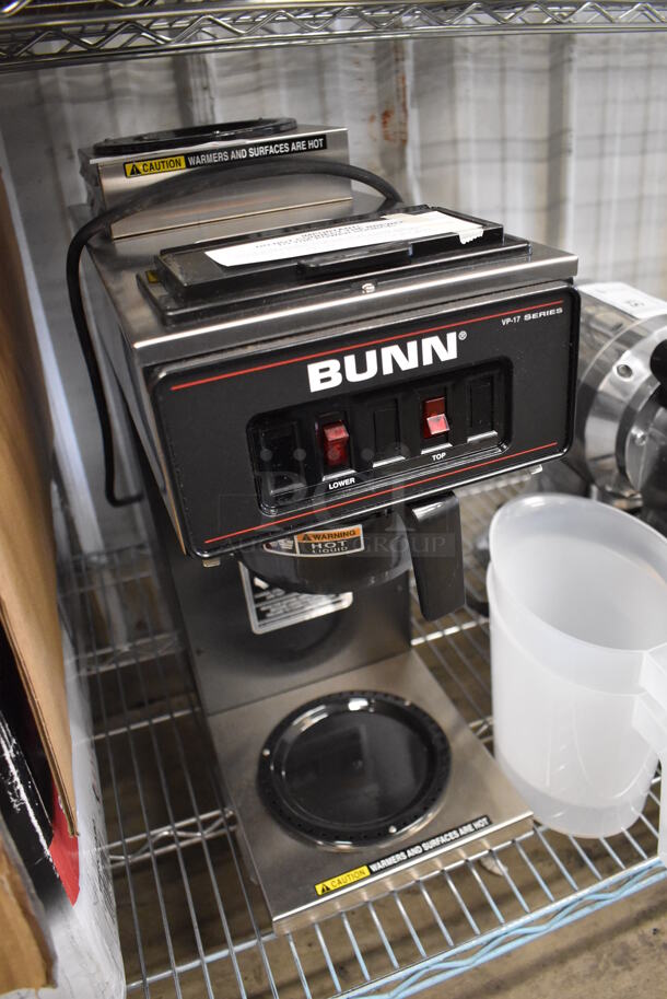BRAND NEW SCRATCH AND DENT! 2022 Bunn VP17-2 Stainless Steel Commercial Countertop Low Profile Pourover 2 Burner Coffee Machine w/ Poly Brew Basket and Pitcher. 120 Volts, 1 Phase. 8x20x20. Tested and Working! - Image 6 of 7
