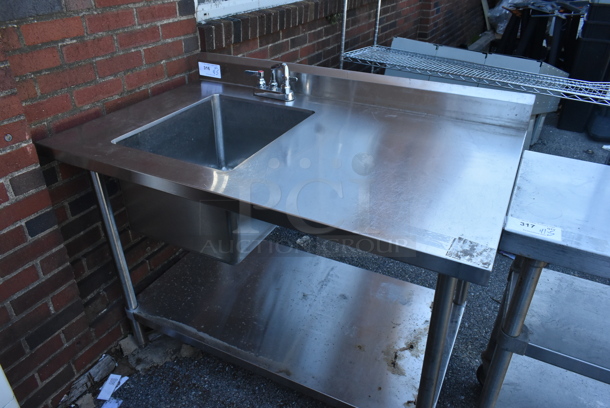 Stainless Steel Table w/ Single Sink Bay, Faucet, Back Splash and Under Shelf. Bay 16x20x12