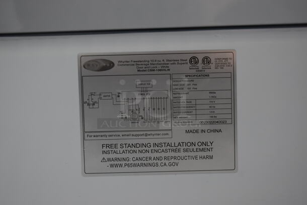 BRAND NEW SCRATCH AND DENT! Whynter CBM-1060XLW Freestanding 10.6 cu. ft. Stainless Steel Commercial Beverage Merchandiser with Superlit Door and Lock - White. 115 Volts, 1 Phase. Tested and Working! - Image 5 of 5