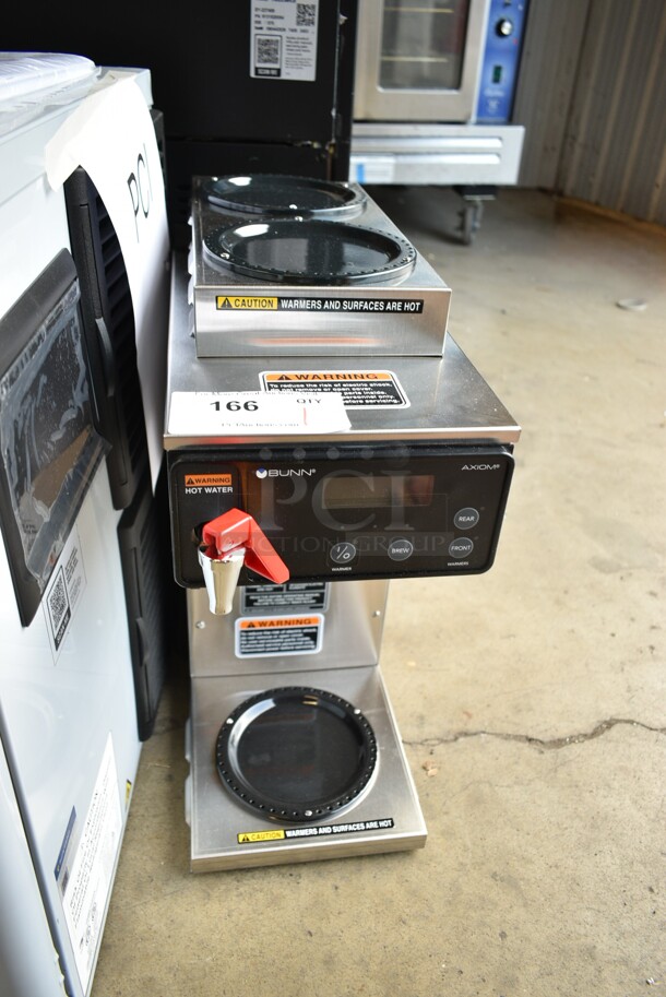 BRAND NEW SCRATCH AND DENT! 2024 Bunn AXIOM-15-3 Stainless Steel Commercial Countertop 38700.0000 Axiom 15-3 Automatic Coffee Brewer with 1 Lower and 2 Upper Warmers. No Brew Basket or Coffee Pot. 120 Volts, 1 Phase.  - Image 2 of 8