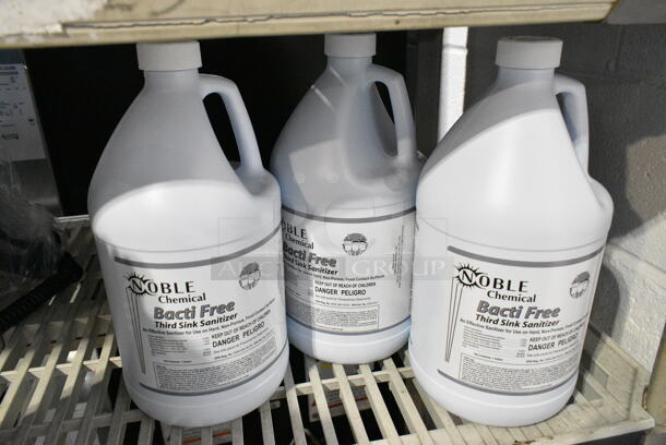 4 BRAND NEW SCRATCH AND DENT! Items Including Noble Chemical 2.5 Gallon / 320 oz. Step & Shine Concentrated Floor Cleaner Jug and 3 Noble Chemical 1 Gallon / 128 oz. Bacti-Free Concentrated Third Sink Sanitizer. 4 Times Your Bid!  - Image 5 of 6