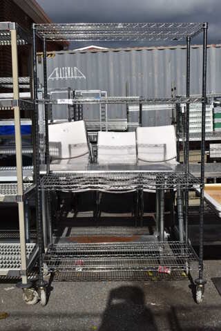 Chrome Finish 4 Tier Wire Shelving Unit on Commercial Casters. BUYER MUST DISMANTLE. PCI CANNOT DISMANTLE FOR SHIPPING. PLEASE CONSIDER FREIGHT CHARGES. 48x24x80