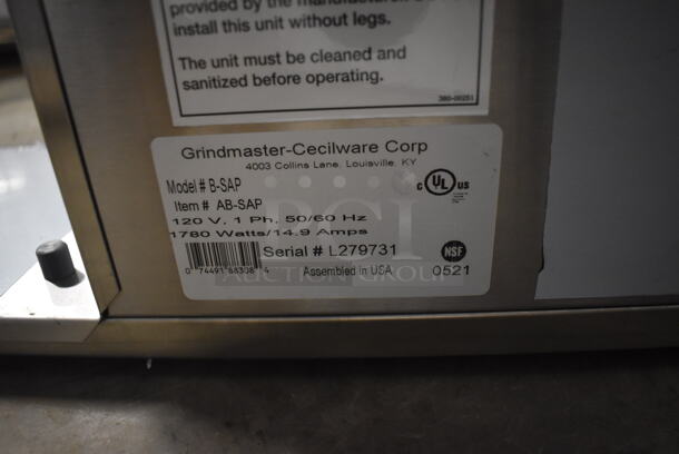 BRAND NEW IN BOX! Grindmaster B-SAP Stainless Steel Commercial Countertop Coffee Machine w/ Hot Water Dispenser, Metal Brew Basket. 120 Volts, 1 Phase. 8.5x20x27. Tested and Working! - Image 5 of 5